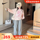NIKE耐克女童秋季套裝 2025新款男童運動套裝兒童秋裝衣服兩件套長袖 櫻花粉 【100%純棉】 150 /M 【建議身高140-152cm】