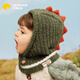 檸檬寶寶寶寶帽子男女童帽子圍脖一體套頭護耳保暖帽子 異特恐龍綠 M