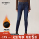 深呼吸DEEP BREATH女裝通勤百搭修身彈力薄絨小腳牛仔長(cháng)褲女A100141 深藍 L (4碼)