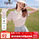 百圖betu女裝2025夏季新款T恤段染紗色織坑條條紋短袖t恤女2504T16 粉條紋 L