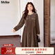 MsShe【燈芯絨連衣裙】大碼女裝2025秋冬裝胖mm木耳邊中長(cháng)款裙子 拿鐵色現貨 5XL