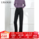 LAGOGO黑色加絨直筒牛仔褲女拉谷谷2024年冬季新款百搭顯瘦長(cháng)褲 牛仔黑 M