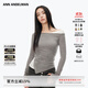 ANN ANDELMAN【明星同款】不規則斜肩長(cháng)袖T恤女假兩件上衣秋季 灰色 S