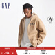 GAP男女裝毛氈布logo仿羊羔絨連帽衛衣外套609272 卡其色 170/92A(M) 亞洲尺碼