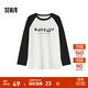 森馬長(cháng)袖T恤女中長(cháng)款印花插肩袖拼色春裝趣味寬松圖案打底衫小眾 白黑色調00319 M
