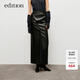 edition半身裙女2024秋季新款復古圍裹式高開(kāi)衩長(cháng)款黑色PU皮裙 深咖啡色 M 165