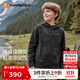 moodytiger兒童衛(wèi)衣抓絨保暖25年冬季新品男童上衣連帽透氣防寒女童運動衣 炭黑色 150