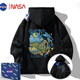 NASA鯨魚(yú)油畫(huà)星空衛衣男2025冬季加絨加厚連帽衛衣外套青少年衣服 黑色 常規 鯨魚(yú)油畫(huà)連帽衛衣 XL 140-160斤