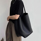 小眾牛皮通勤托特包女真皮大容量水桶包2025新款高級感單肩手提包 黑色大號 【進(jìn)口頭層牛皮】