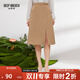 深呼吸DEEP BREATH女裝金屬扣高腰中長(cháng)款側開(kāi)叉半身裙8200054 卡其 M (3碼)