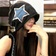 暄琰美式復古冷帽星星堆堆帽女薄帽子包頭帽套頭帽山系冷帽 堆堆帽【五角星黑色】頭圍（53cm-58cm）