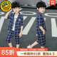 G.duck兒童西裝套裝男童格子西服2026夏季新款韓版休閑裝中大兒童西裝西 藍色三件套qgeeesk 110碼建議100-110cm4-5歲