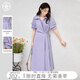 對白【AN大碼系列】圍裹式溫柔紫色連衣裙夏季微胖mm收腰顯瘦茶歇裙子 木槿紫 3XL 建議體重160-180