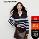 紅袖復古撞色條紋針織衫2025冬季新款女裝兩穿領(lǐng)休閑氣質(zhì)百搭質(zhì)感上衣 咖藍條722 L