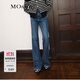 MO&Co.中高腰藍(lán)色復(fù)古微喇牛仔褲女做舊洗水美式牛仔闊腿褲長(zhǎng)褲 牛仔藍(lán)色-第2批 XS 25