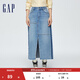 GAP女裝春季前開(kāi)衩修身牛仔半裙純棉拼接長(cháng)裙874444 淺藍色 M (27)亞洲尺碼