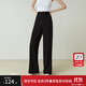 范思藍恩23FS11056黑色寬松直筒褲女春秋高腰休閑褲垂感拖地褲子 黑色 L