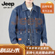 JEEP SPIRIT高端冬季加絨牛仔外套男寬松潮流百搭帥氣加厚保暖秋冬休閑工裝夾 藍色 (加 絨加 厚) 2XL 155-170斤