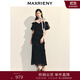 MAXRIENY法式復古花邊收腰連衣裙25春款浪漫赫本風(fēng)長(cháng)裙約會(huì )小黑裙 黑色 L
