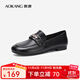 奧康（Aokang）官方女鞋 春季新款時(shí)尚牛皮樂(lè )福鞋水鉆蝴蝶單鞋女【門(mén)店發(fā)貨】 黑色 37 235mm