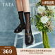 他她（TATA）小爵士女鞋新款英倫黑色樂(lè )福鞋百搭小真皮鞋單鞋春鞋子WFE02CA4 黑色 38