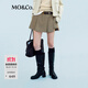 MO&Co.裙褲短褲春A字壓褶格紋亞麻可露麗穿搭MBE1SOTT09 灰棕格 L 170