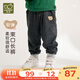 拉比童裝兒童褲子2025秋裝男女童運動(dòng)褲寶寶休閑褲子束口長(cháng)褲牛仔褲 黑色 120