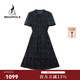 beanpole【新品】  2025夏季女士氣質(zhì)優(yōu)雅碎花褶皺短袖連衣裙 藏青色 L 170/92A