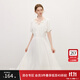 范思藍恩法式V領(lǐng)系帶連衣裙女2025夏新款玫瑰裝飾泡泡袖長(cháng)裙12828 米白 L