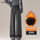 拉夏貝爾女士休閑毛呢闊腿褲2025冬季超火的加絨褲子 深灰色 L