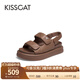 接吻貓KISSCAT【美洋同款】面包小香風(fēng)沙灘涼鞋魔術(shù)貼厚底運動(dòng)涼鞋 棕色 38