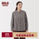 無(wú)印良品（MUJI）女式 法蘭絨 立領(lǐng)長(cháng)袖襯衫 女士襯衣外套 25年秋季 女裝 灰色格紋 S (155/80A)