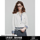 初語(yǔ)騎兵斜純棉襯衫女2025年春季新款翻領(lǐng)拼接條紋上衣小眾襯衣 米白色【預售3/24】 S