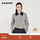 SANDRO線(xiàn)上限定秋冬女裝法式氣質(zhì)格雷系灰色撞色花邊翻領(lǐng)針織開(kāi)衫 灰色(尺碼偏小，建議拍大1碼) M