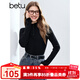 百圖（betu）女裝2025年冬季新款毛衣仿水貂毛邊緣設計簡(jiǎn)約顯瘦上衣女2511T37 黑色 M