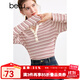 百圖betu女裝秋季新款T恤V領(lǐng)條紋針織長(cháng)袖日常通勤T恤女2408T26 紅白條 XS