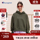 Champion冠軍加絨衛衣女刺繡基礎純色帽衫休閑上衣潮 軍綠色 M 