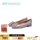 蹀愫（TIGRISSO）【有錢(qián)鉆】新款方頭芭蕾風(fēng)禮物平底鞋舒適夏季小皮鞋女單鞋 深灰紫色牛漆皮革 37 235mm
