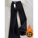 燦圖美式黑色vibe彎刀加絨牛仔褲男秋冬季微喇褲高街潮牌顯瘦直筒褲子 黑色 加絨 XL