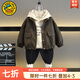G.DUCKKIDS小黃鴨童裝兒童套裝男童春秋新款一歲寶寶衣服男孩帥氣皮衣兩件套 棕色春秋（皮衣+衛衣） 100 建議90-100cm3-4歲