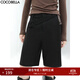 COCOBELLA設計感高腰西裝短褲女秋時(shí)尚PU裝飾百慕大五分褲SO606 黑色 M