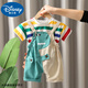 迪士尼寶寶嬰兒衣服夏季裝套裝新款男寶寶可愛(ài)超萌恐龍T恤背帶短褲兩件套  藍色 90 建議80-90cm1歲半-2歲cm