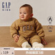 蓋璞嬰兒秋季款刺繡logo羊羔毛連體衣抓絨兒童裝爬服642937