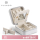 VLANDO2025新款首飾盒耳環(huán)耳釘戒指手飾品收納盒小巧便攜高級生日禮物 淺灰色珠光荔枝紋