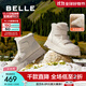 百麗（Belle）牛皮厚底羊毛雪地靴女靴加絨保暖休閑短靴棉鞋D1X1DDD4 米白-亮面皮 38 (240mm)