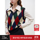 范思藍(lán)恩23FS14569學(xué)院風(fēng)V領(lǐng)套頭馬夾秋冬彩色菱形格短款針織背心 花色菱格 XS