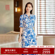EP雅瑩高端系列 重磅桑蠶絲青花瓷印花連衣裙 春夏商場同款4624A 藍色 M