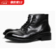 CAPLOST意大利馬皮男士褶皺質(zhì)感馬丁靴復古水洗高幫手工皮靴商務(wù)休閑短靴 黑色 43