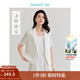 茵曼（INMAN）【商場(chǎng)同款】萊賽爾亞麻小西裝2025夏女裝新款短袖短外套上衣 珍珠白 S