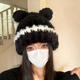 栢啟歆帽子女秋冬保暖毛絨帽顯臉小針織套頭帽大頭圍護耳毛線(xiàn)冷帽 帽子【毛絨耳朵-黑色】